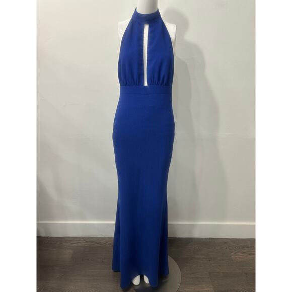 Rubber Ducky High Neck Cutout Sleeveless Formal Blue Maxi Dress Size Small - Picture 1 of 4
